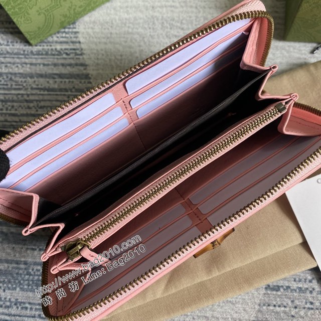Gucci新款錢包 古馳竹子設計拉鏈女錢包 Gucci全皮純色長錢包 658634  ydg3022
